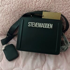 Steve Madden Black Logo Shoulder Bag with Coin Pouch